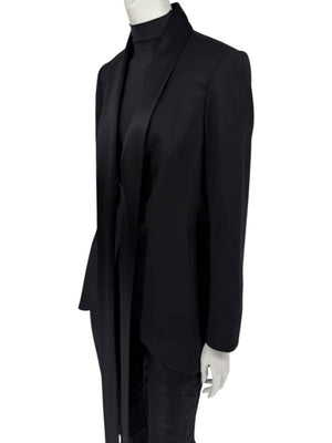 Pamella Roland Black Satin Tie Front Tuxedo Blazer Jacket - Large