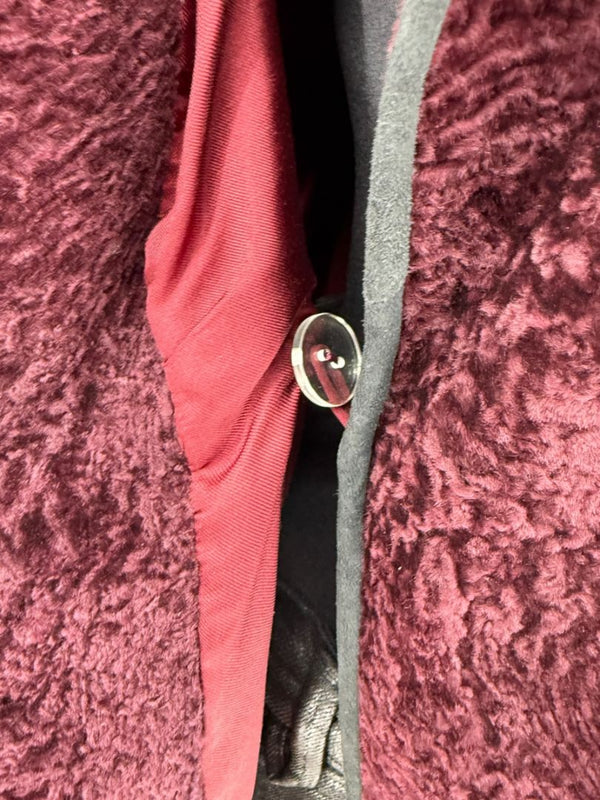Pamella Roland Burgundy Shearling Cape Style Jacket with Leather Trim – Large