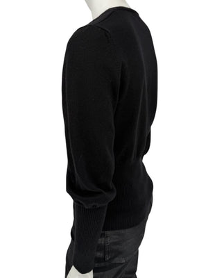 Rubin Chapelle Black Merino Wool Deep V-Neck Sweater – Large Made in Italy