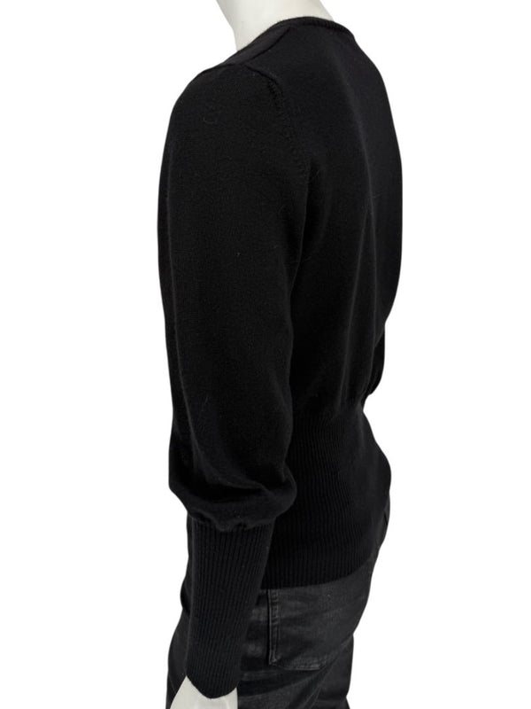 Rubin Chapelle Black Merino Wool Deep V-Neck Sweater – Large Made in Italy