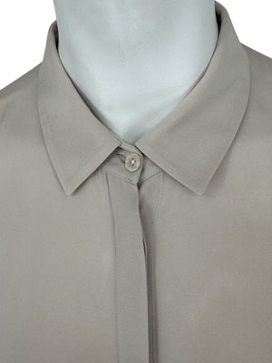 Loro Piana Taupe Silk Short-Sleeve Blouse – Large