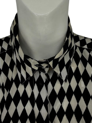 Cygnet Black & Ivory Harlequin Print Button-Up Blouse – Size 13