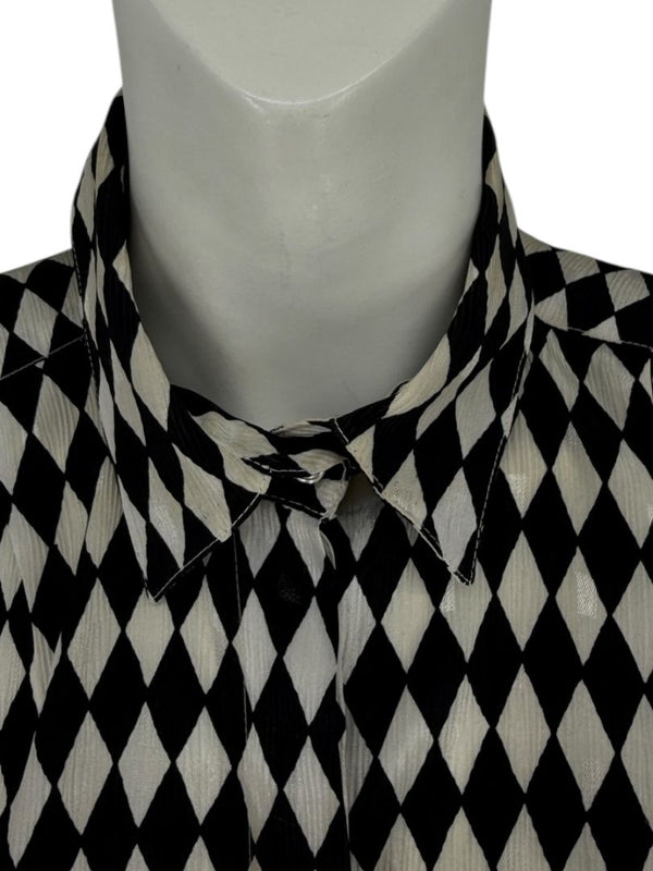 Cygnet Black & Ivory Harlequin Print Button-Up Blouse – Size 13