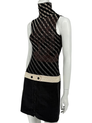 Custo Barcelona Sleeveless High-Neck Mixed-Media Mini Dress – Size 2