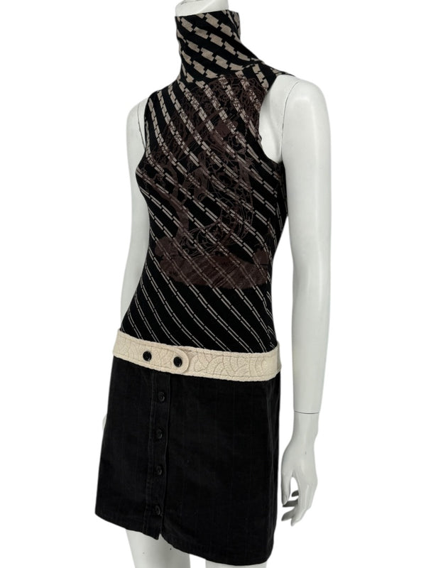 Custo Barcelona Sleeveless High-Neck Mixed-Media Mini Dress – Size 2