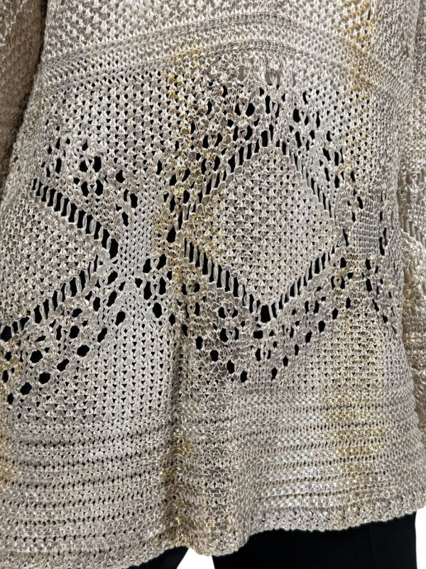 Oscar de la Renta Metallic-Accented Open-Knit Sweater – Size XL