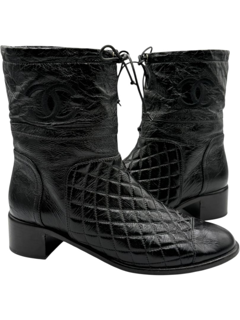 Chanel Quilted Crinkled Calfskin Mid-Calf Boots – Size 41