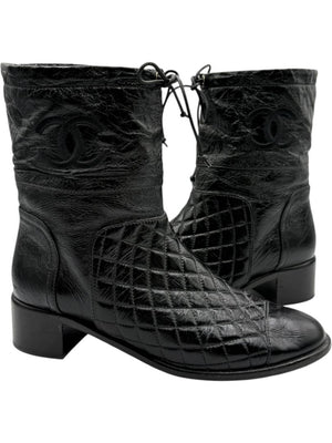 Chanel Quilted Crinkled Calfskin Mid-Calf Boots – Size 41