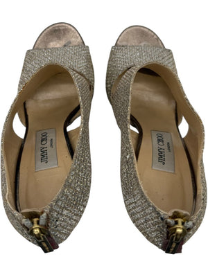 Jimmy Choo Glitter-Covered Gold Platform Heels – Size 39