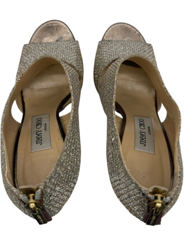 Jimmy Choo Glitter-Covered Gold Platform Heels – Size 39
