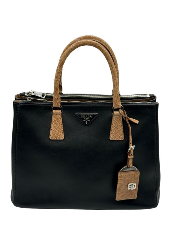 Prada Galleria Double Zip Tote in Nero & Sughero