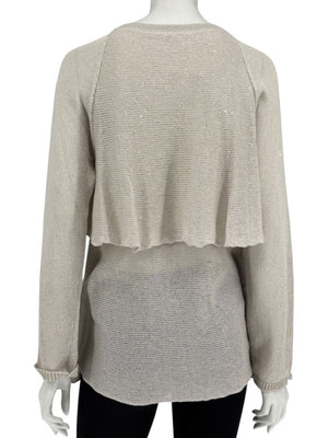 Brunello Cucinelli Beige Layered Linen & Silk Sequin Sweater – Size XL