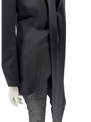 Pamella Roland Black Satin Tie Front Tuxedo Blazer Jacket - Large