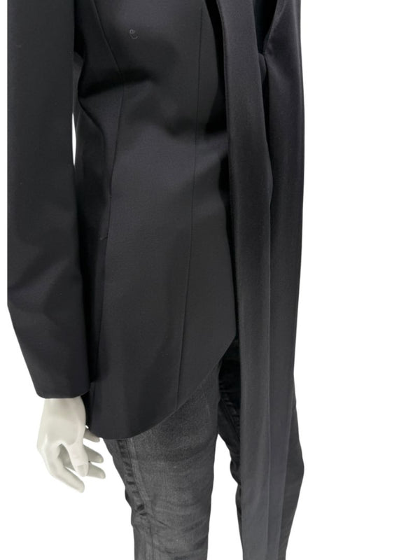 Pamella Roland Black Satin Tie Front Tuxedo Blazer Jacket - Large