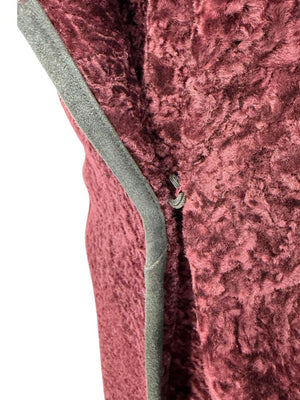 Pamella Roland Burgundy Shearling Cape Style Jacket with Leather Trim – Large