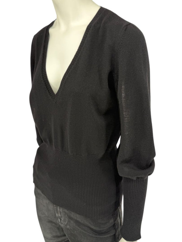 Rubin Chapelle Black Merino Wool Deep V-Neck Sweater – Large Made in Italy