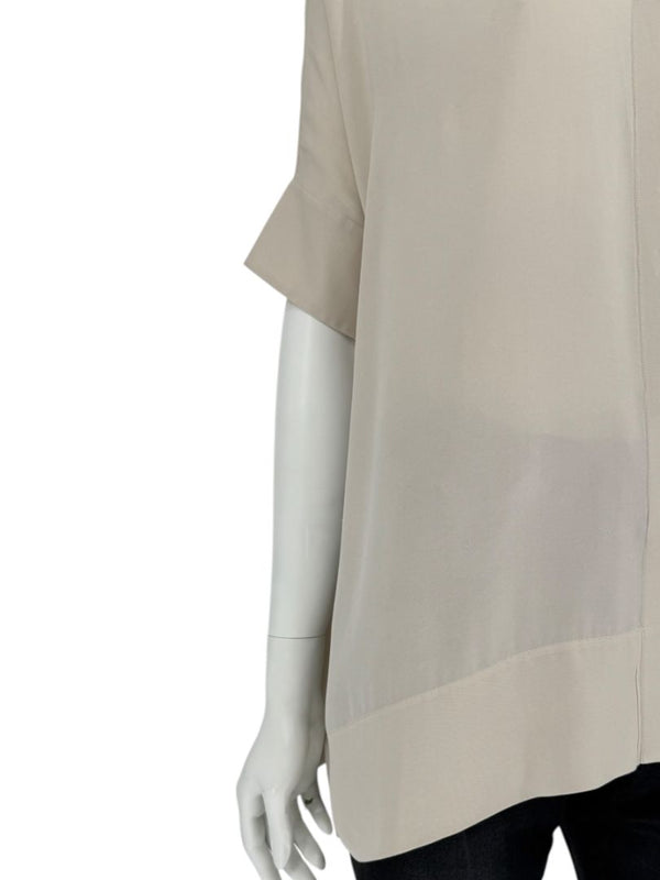 Loro Piana Taupe Silk Short-Sleeve Blouse – Large