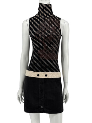 Custo Barcelona Sleeveless High-Neck Mixed-Media Mini Dress – Size 2