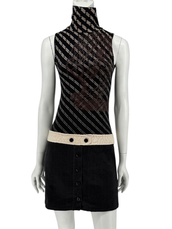 Custo Barcelona Sleeveless High-Neck Mixed-Media Mini Dress – Size 2