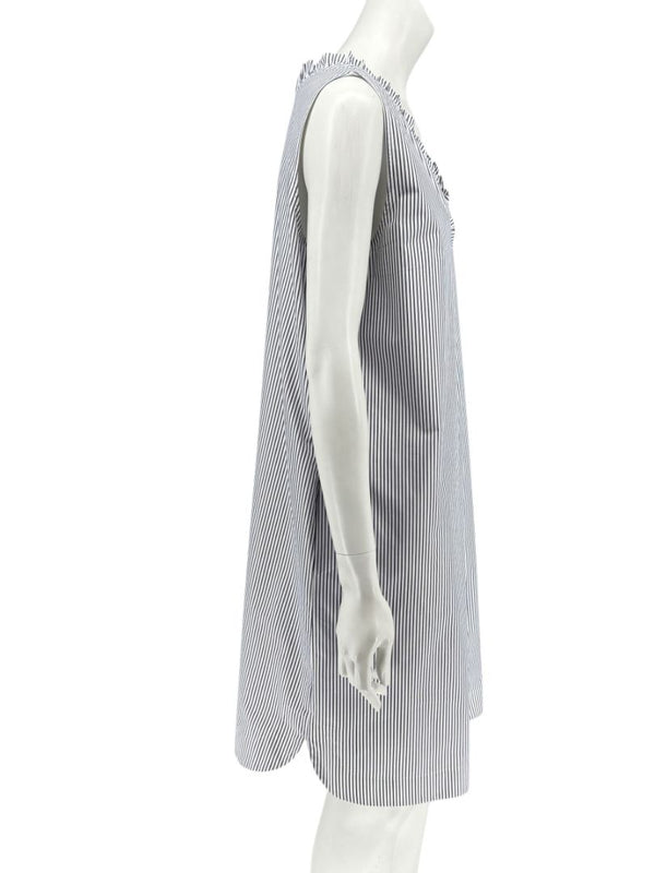 Lafayette 148 New York Navy & White Striped Sleeveless Shift Dress with Pockets – Size XL