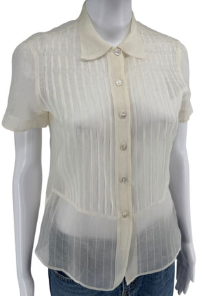 Giorgio Armani Sheer Silk-Blend Pleated Blouse – Size 38 – Made in Italy