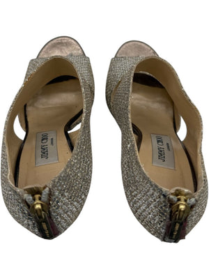 Jimmy Choo Glitter-Covered Gold Platform Heels – Size 39