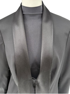Pamella Roland Black Satin Tie Front Tuxedo Blazer Jacket - Large