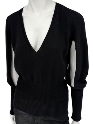 Rubin Chapelle Black Merino Wool Deep V-Neck Sweater – Large Made in Italy