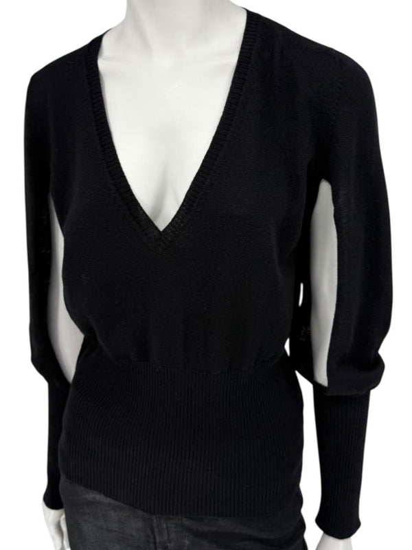 Rubin Chapelle Black Merino Wool Deep V-Neck Sweater – Large Made in Italy