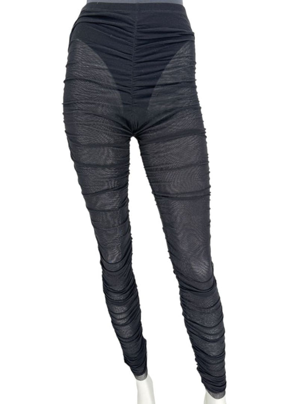Jean Paul Gaultier Black Ruched Mesh Leggings – Size L