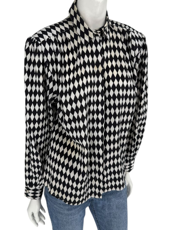 Cygnet Black & Ivory Harlequin Print Button-Up Blouse – Size 13