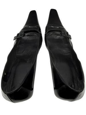 Vera Wang Black Patent Leather Buckle Heels – Size 10