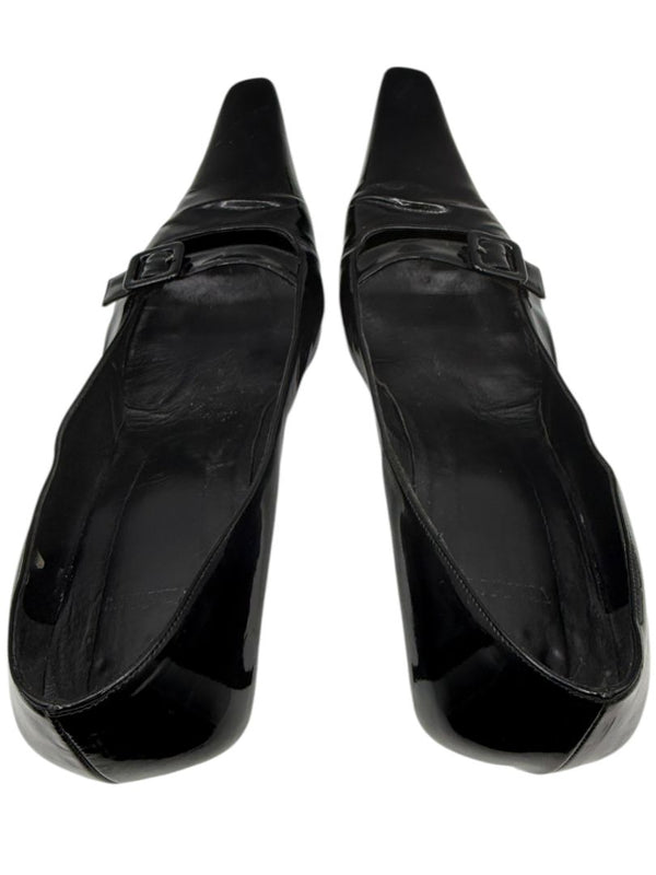 Vera Wang Black Patent Leather Buckle Heels – Size 10