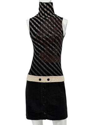 Custo Barcelona Sleeveless High-Neck Mixed-Media Mini Dress – Size 2