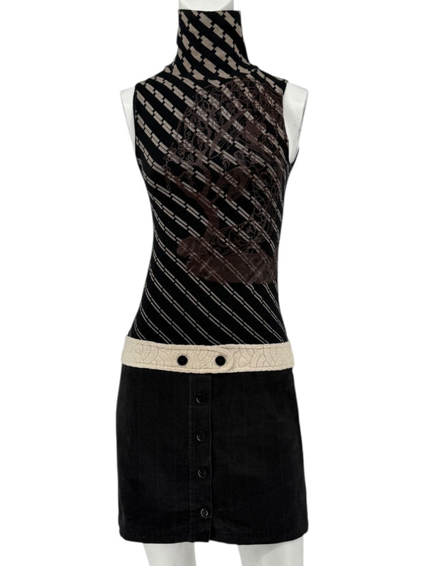 Custo Barcelona Sleeveless High-Neck Mixed-Media Mini Dress – Size 2