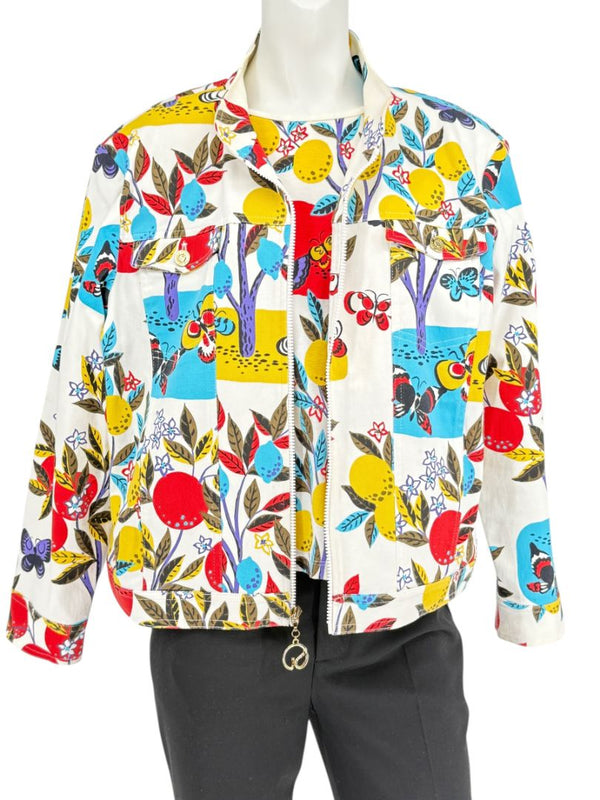 St. John Sport by Marie Gray Fruit & Butterfly Print T-Shirt &amp; Denim-Style Jacket Set – Size XL