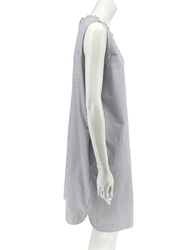 Lafayette 148 New York Navy & White Striped Sleeveless Shift Dress with Pockets – Size XL