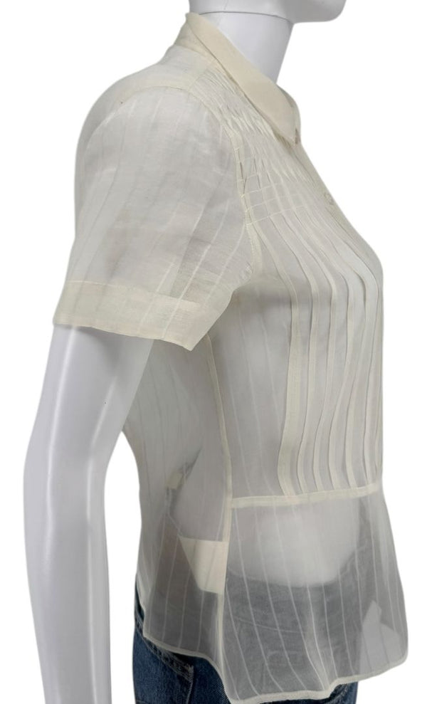Giorgio Armani Sheer Silk-Blend Pleated Blouse – Size 38 – Made in Italy