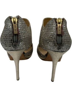 Jimmy Choo Glitter-Covered Gold Platform Heels – Size 39