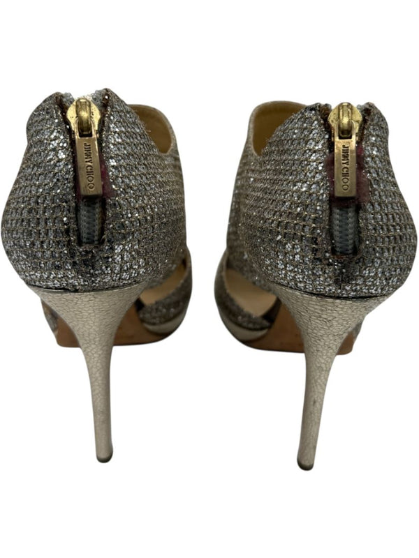 Jimmy Choo Glitter-Covered Gold Platform Heels – Size 39