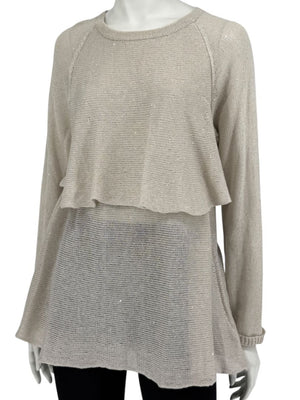 Brunello Cucinelli Beige Layered Linen & Silk Sequin Sweater – Size XL