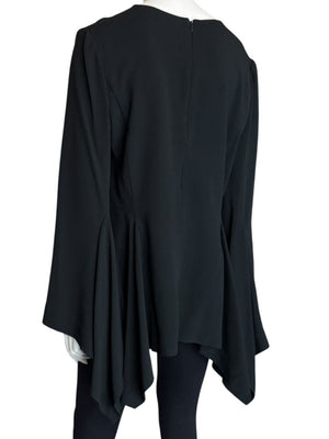 Pamella Roland Peplum Black Blouse with Bell Sleeves - Large