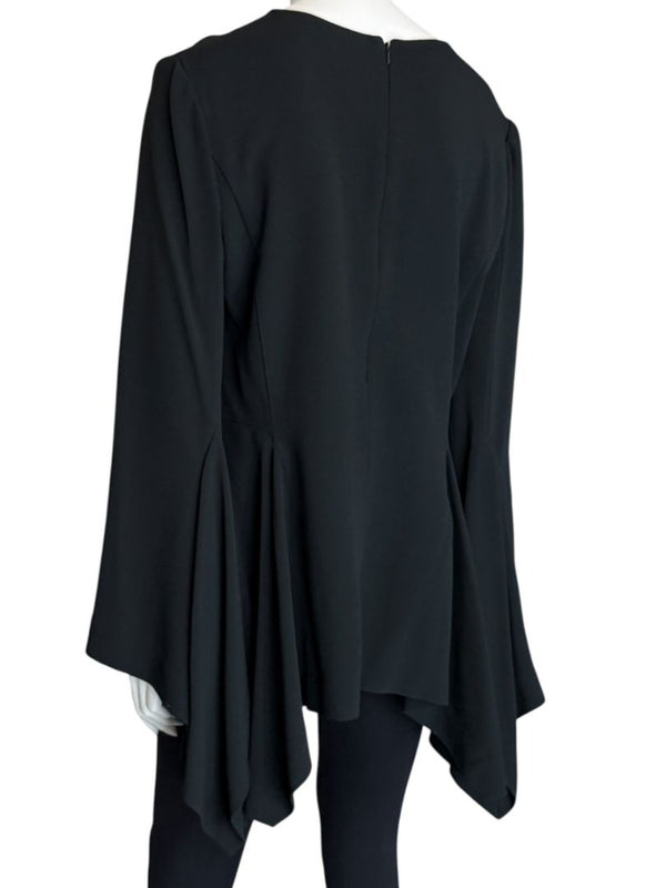 Pamella Roland Peplum Black Blouse with Bell Sleeves - Large