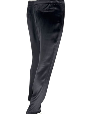 Pamella Roland Black Satin Tapered Pants – Large