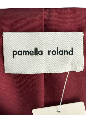 Pamella Roland Burgundy Shearling Cape Style Jacket with Leather Trim – Large