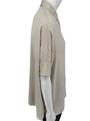 Loro Piana Taupe Silk Short-Sleeve Blouse – Large