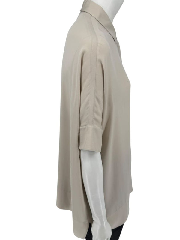 Loro Piana Taupe Silk Short-Sleeve Blouse – Large