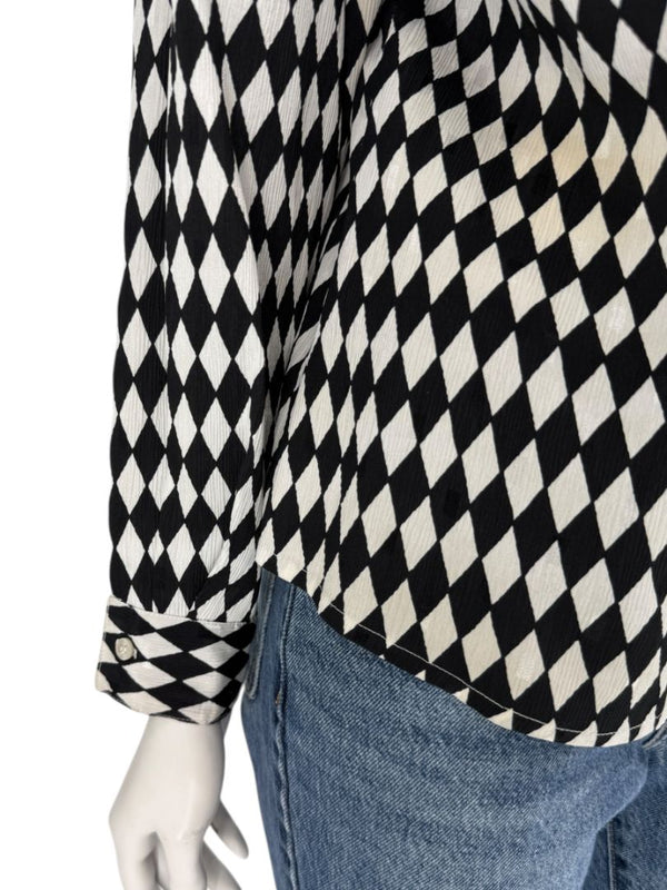 Cygnet Black & Ivory Harlequin Print Button-Up Blouse – Size 13