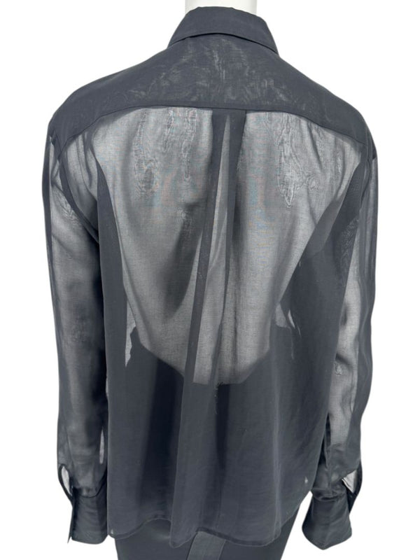 Linda Allard for Ellen Tracy Black Sheer Pleated Blouse – Size 12