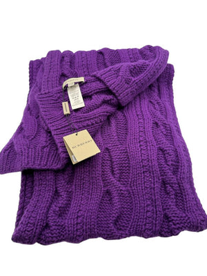 Burberry Violet Wool-Cashmere Cable Knit Scarf – Brand New With Tags